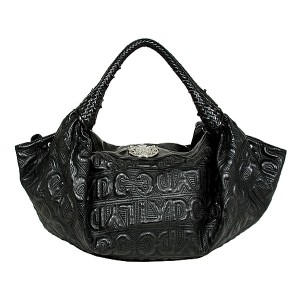 LYDC Group - Signature Embossed Satchel Bag w/ Woven Handles - Black -BG-8335BK